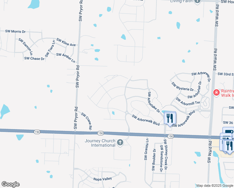 map of restaurants, bars, coffee shops, grocery stores, and more near 1610 Southwest Arbormist Drive in Lee's Summit