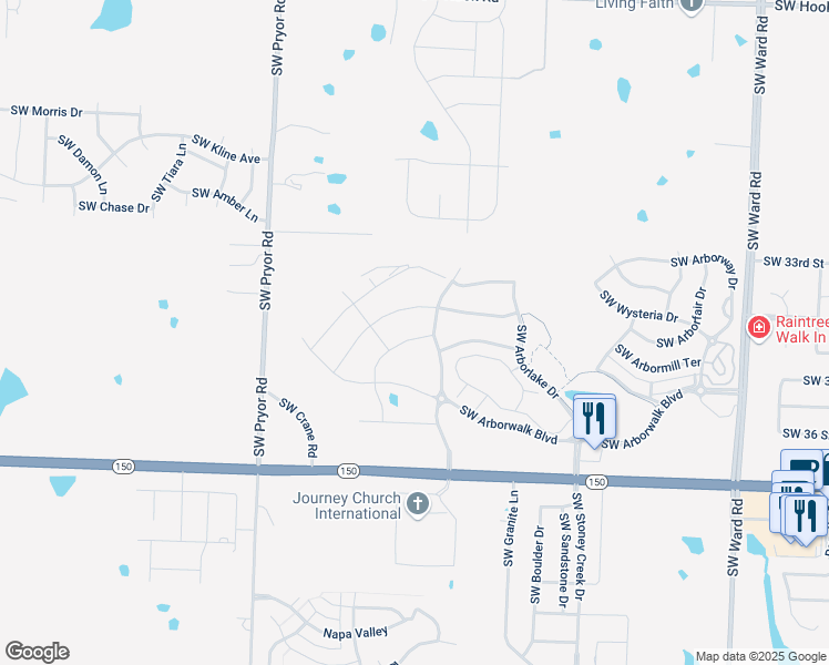 map of restaurants, bars, coffee shops, grocery stores, and more near 1610 SW Arbormist Drive in Lee's Summit