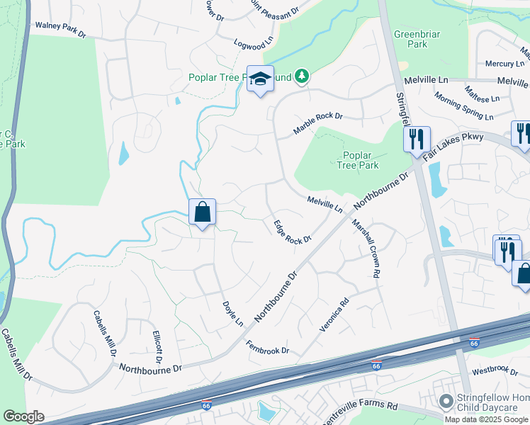 map of restaurants, bars, coffee shops, grocery stores, and more near 4912 Edge Rock Drive in Chantilly