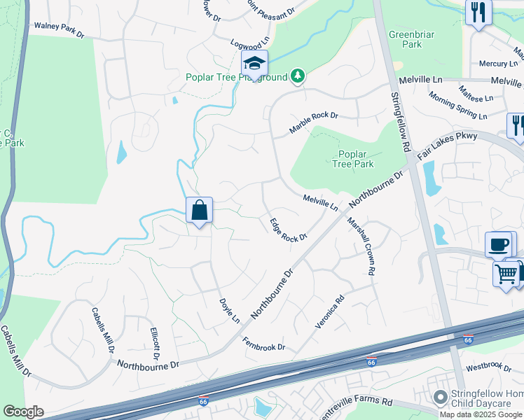 map of restaurants, bars, coffee shops, grocery stores, and more near 4912 Edge Rock Drive in Chantilly