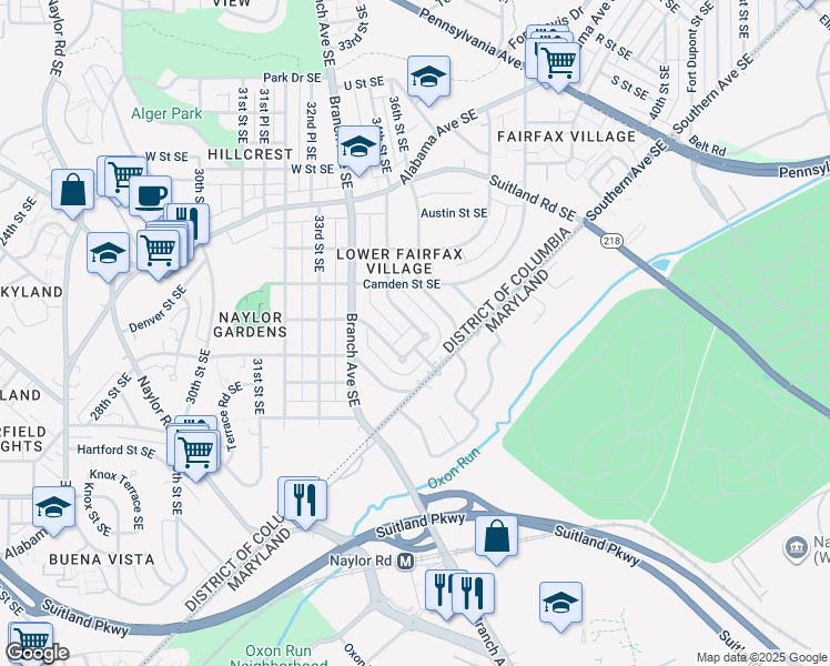 map of restaurants, bars, coffee shops, grocery stores, and more near 3396 Highview Terrace Southeast in Washington
