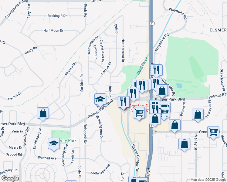 map of restaurants, bars, coffee shops, grocery stores, and more near 1705 Bula Drive in Colorado Springs