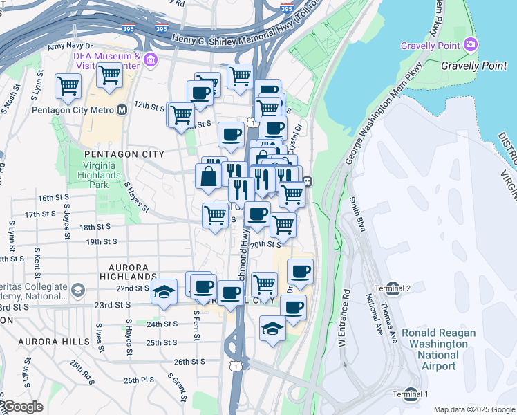 map of restaurants, bars, coffee shops, grocery stores, and more near 101 Independence Avenue Southeast in Washington