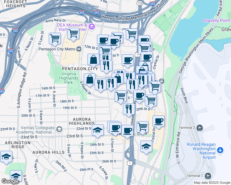 map of restaurants, bars, coffee shops, grocery stores, and more near 101 Independence Avenue Southeast in Washington