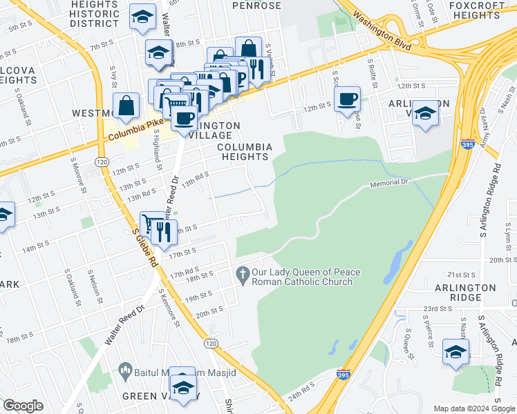 map of restaurants, bars, coffee shops, grocery stores, and more near 101 Independence Avenue Southeast in Washington