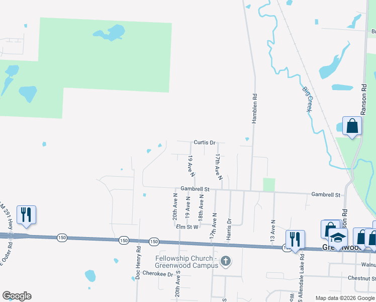 map of restaurants, bars, coffee shops, grocery stores, and more near 1903 Kimberly Lane in Greenwood