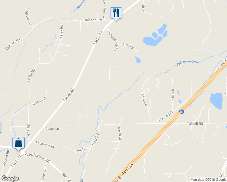 map of restaurants, bars, coffee shops, grocery stores, and more near 1687 Goulart Ranch Road in Newcastle