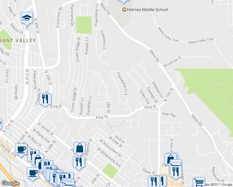 map of restaurants, bars, coffee shops, grocery stores, and more near 2420 Launcelot Court in Colorado Springs