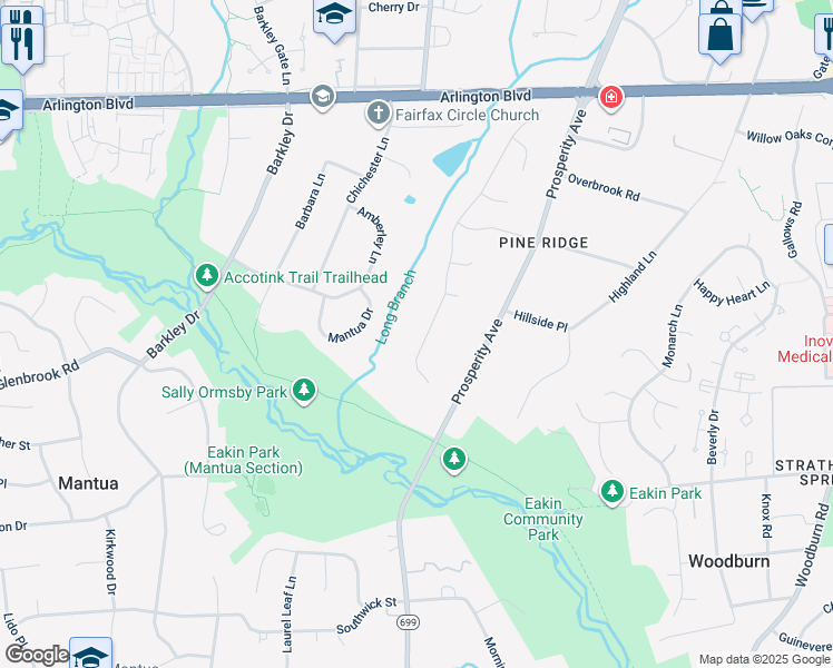 map of restaurants, bars, coffee shops, grocery stores, and more near 3224 Wynford Drive in Fairfax