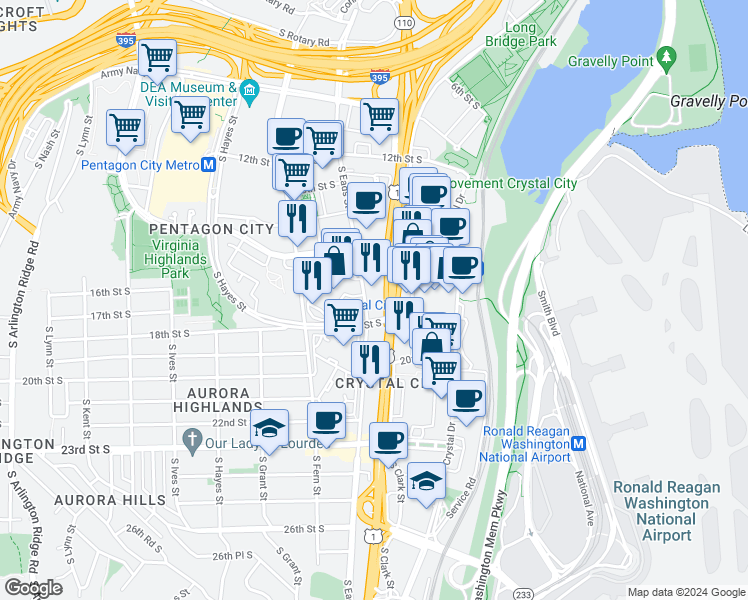 map of restaurants, bars, coffee shops, grocery stores, and more near 101 Independence Avenue Southeast in Washington