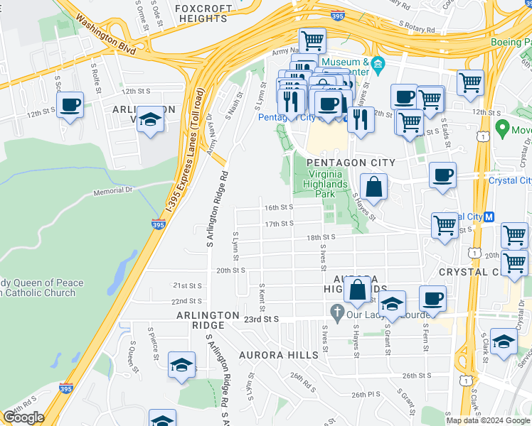 map of restaurants, bars, coffee shops, grocery stores, and more near 101 Independence Avenue Southeast in Washington