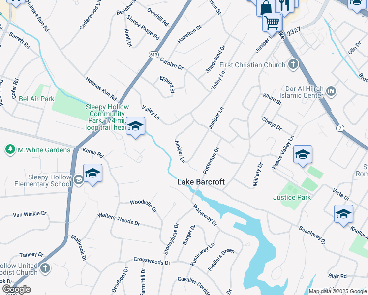 map of restaurants, bars, coffee shops, grocery stores, and more near 3252 Juniper Lane in Falls Church