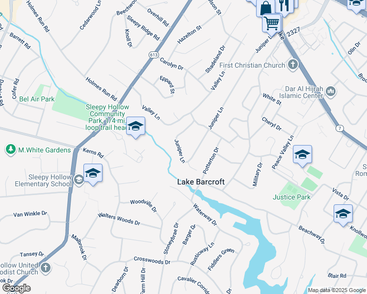 map of restaurants, bars, coffee shops, grocery stores, and more near 3252 Juniper Lane in Falls Church