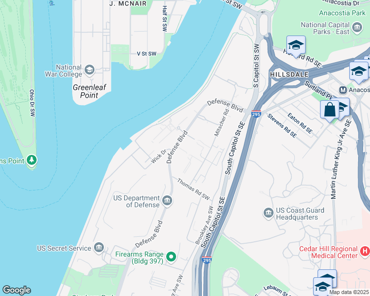 map of restaurants, bars, coffee shops, grocery stores, and more near in NAVAL ANACOST ANNEX