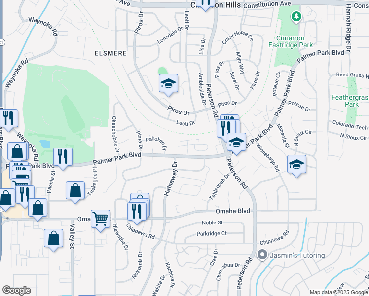 map of restaurants, bars, coffee shops, grocery stores, and more near 6620 Pahokee Court in Colorado Springs