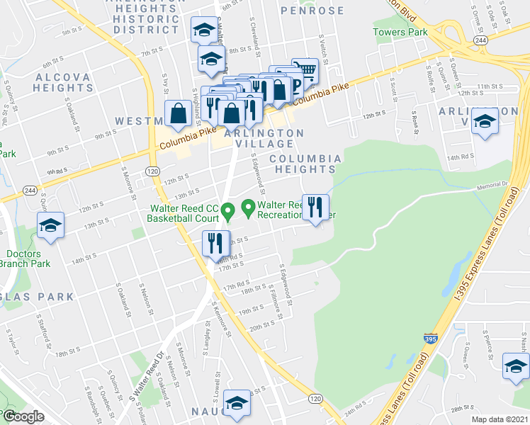 map of restaurants, bars, coffee shops, grocery stores, and more near 101 Independence Avenue Southeast in Washington