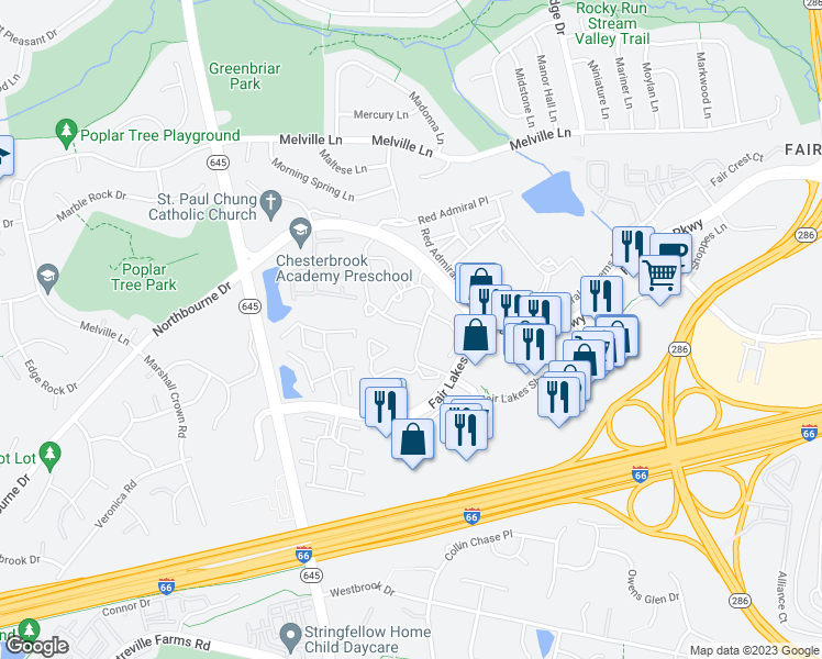 map of restaurants, bars, coffee shops, grocery stores, and more near 4716 Quiet Woods Lane in Fairfax