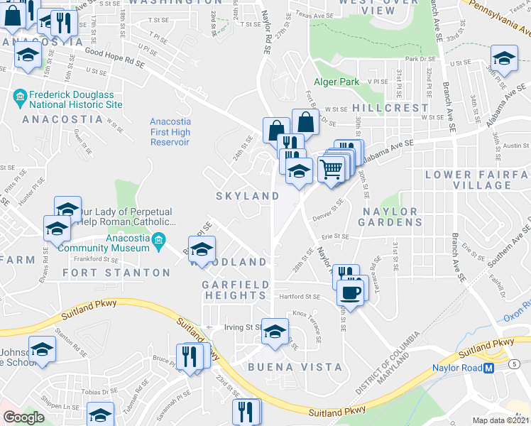 map of restaurants, bars, coffee shops, grocery stores, and more near 101 Independence Avenue Southeast in Washington