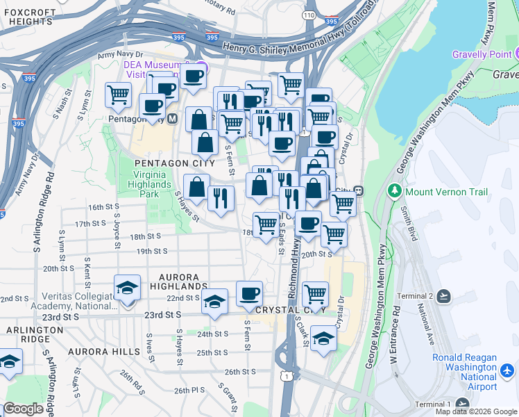 map of restaurants, bars, coffee shops, grocery stores, and more near 101 Independence Avenue Southeast in Washington