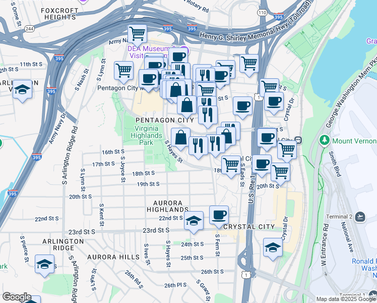 map of restaurants, bars, coffee shops, grocery stores, and more near 101 Independence Avenue Southeast in Washington