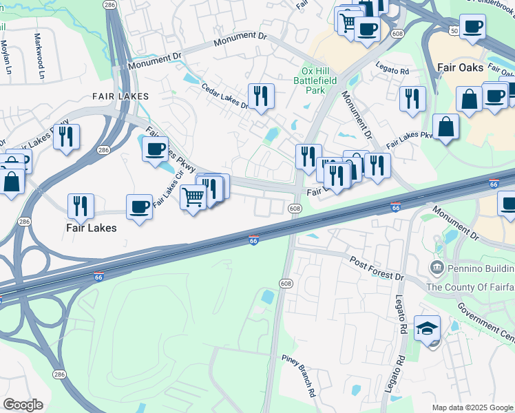 map of restaurants, bars, coffee shops, grocery stores, and more near 4463A Beacon Grove Circle in Fairfax