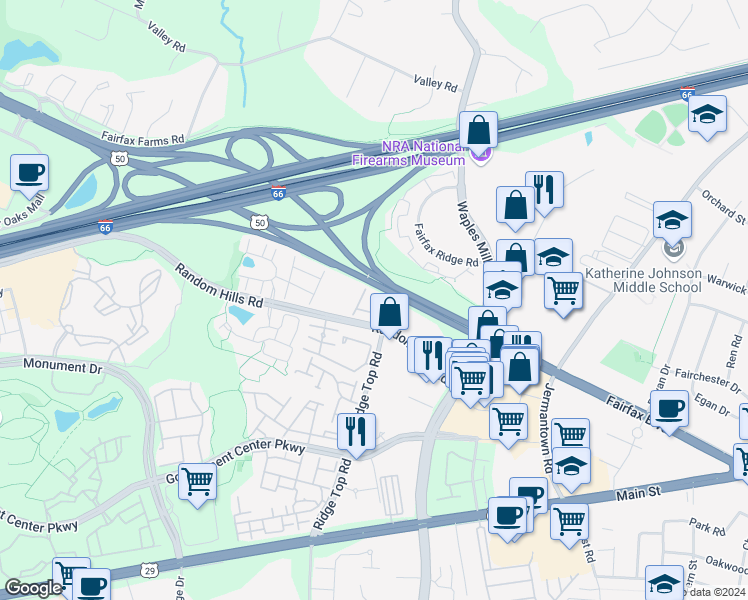 map of restaurants, bars, coffee shops, grocery stores, and more near 4034 Marengo Court in Fairfax