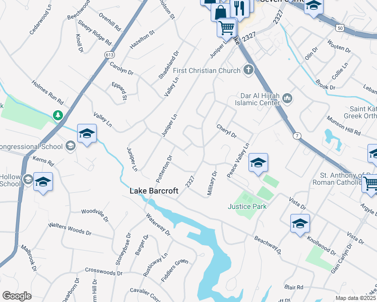 map of restaurants, bars, coffee shops, grocery stores, and more near 3213 Marcer Street in Falls Church