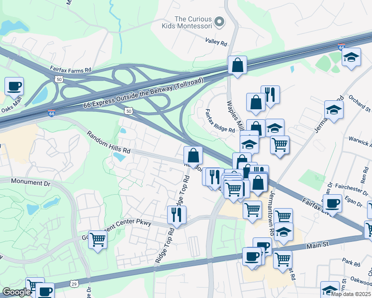 map of restaurants, bars, coffee shops, grocery stores, and more near 4034 Marengo Court in Fairfax
