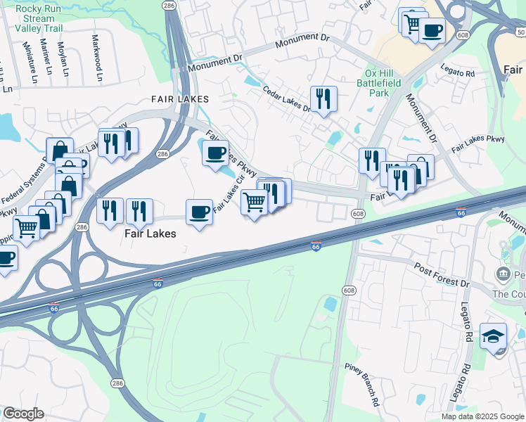 map of restaurants, bars, coffee shops, grocery stores, and more near 4480 Market Commons Drive in Fairfax