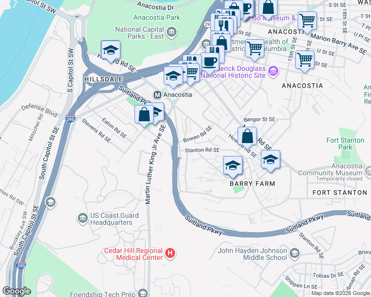 map of restaurants, bars, coffee shops, grocery stores, and more near 101 Independence Avenue Southeast in Washington