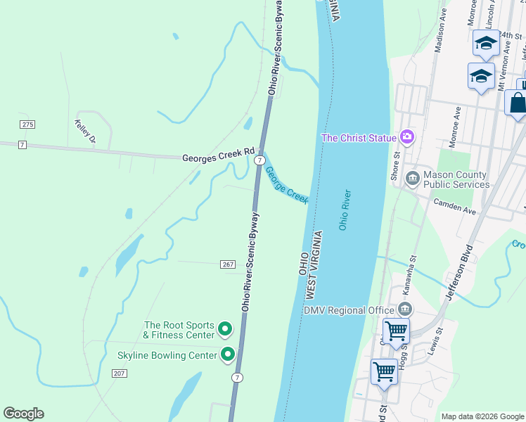 map of restaurants, bars, coffee shops, grocery stores, and more near 1544 Ohio 7 in Gallipolis