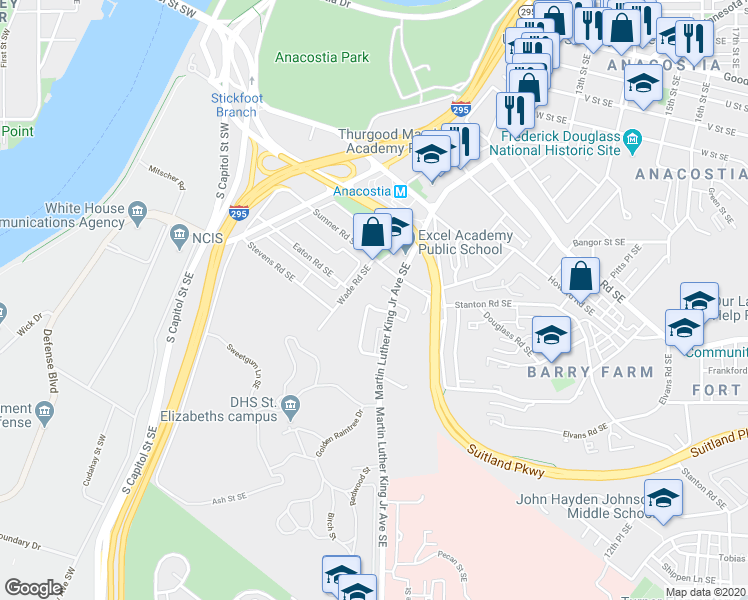map of restaurants, bars, coffee shops, grocery stores, and more near 101 Independence Avenue Southeast in Washington