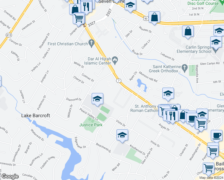 map of restaurants, bars, coffee shops, grocery stores, and more near 6139 Leesburg Pike in Falls Church
