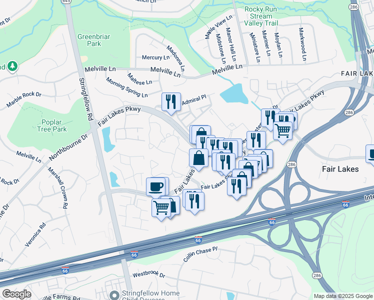 map of restaurants, bars, coffee shops, grocery stores, and more near 4703 Harvest Woods Court in Fairfax