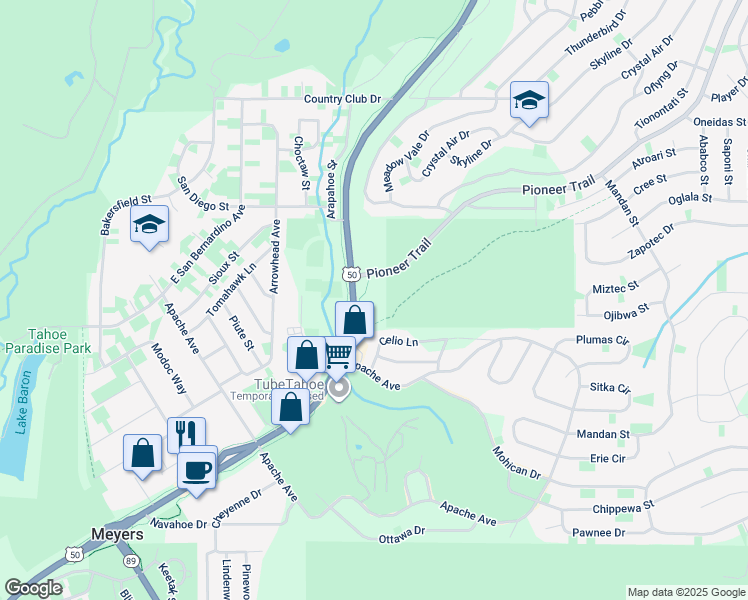 map of restaurants, bars, coffee shops, grocery stores, and more near 2877 U.S. 50 in South Lake Tahoe