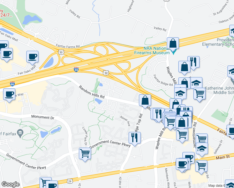 map of restaurants, bars, coffee shops, grocery stores, and more near 11443 Sherwood Forest Way in Fairfax