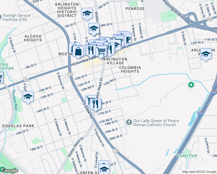 map of restaurants, bars, coffee shops, grocery stores, and more near 2900 13th Road South in Arlington