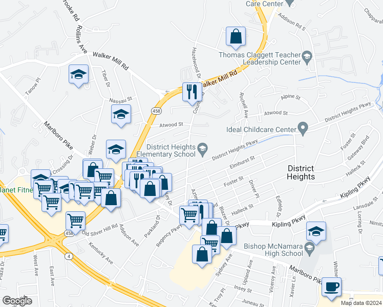 map of restaurants, bars, coffee shops, grocery stores, and more near 101 Independence Avenue Southeast in Washington