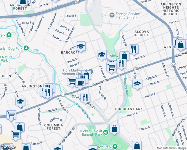 map of restaurants, bars, coffee shops, grocery stores, and more near 918 South Utah Street in Arlington