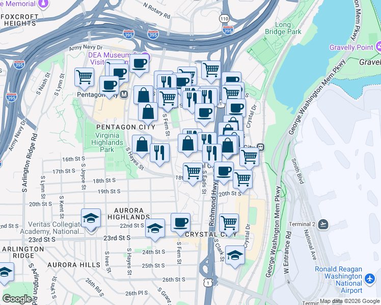 map of restaurants, bars, coffee shops, grocery stores, and more near 101 Independence Avenue Southeast in Washington