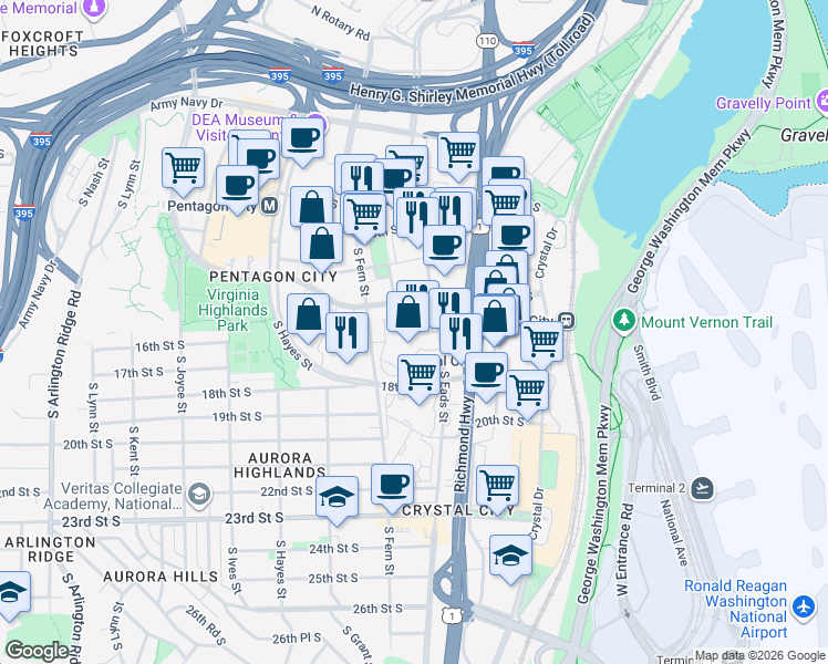 map of restaurants, bars, coffee shops, grocery stores, and more near 101 Independence Avenue Southeast in Washington