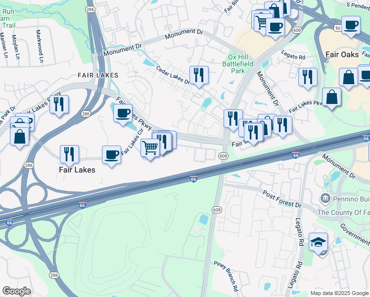 map of restaurants, bars, coffee shops, grocery stores, and more near 4422A Eastwick Court in Fairfax