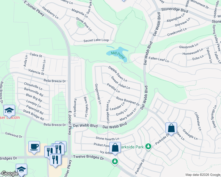 map of restaurants, bars, coffee shops, grocery stores, and more near 1382 Perdita Lane in Lincoln