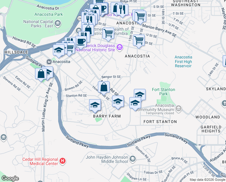 map of restaurants, bars, coffee shops, grocery stores, and more near 101 Independence Avenue Southeast in Washington