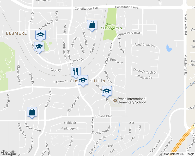 map of restaurants, bars, coffee shops, grocery stores, and more near 1890 Moran Court in Colorado Springs