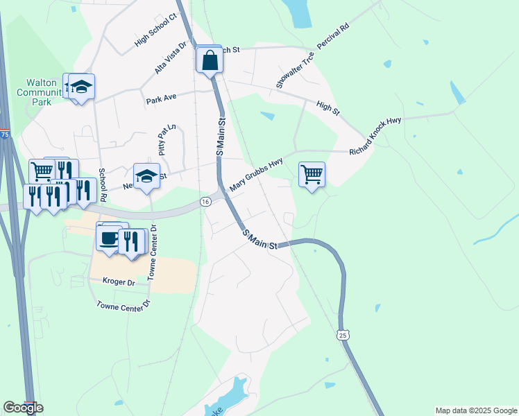 map of restaurants, bars, coffee shops, grocery stores, and more near 12 Richland Ct in Walton