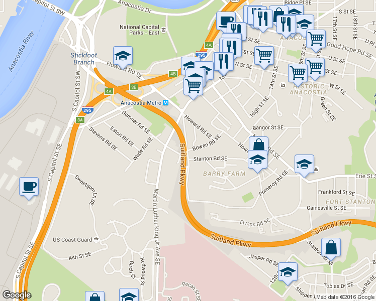 map of restaurants, bars, coffee shops, grocery stores, and more near 101 Independence Avenue Southeast in Washington