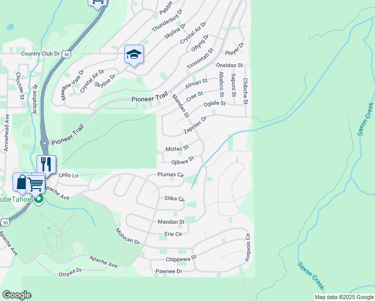 map of restaurants, bars, coffee shops, grocery stores, and more near 1552 Miztec Street in South Lake Tahoe