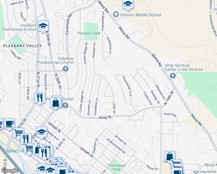 map of restaurants, bars, coffee shops, grocery stores, and more near 1346 25th Street in Colorado Springs