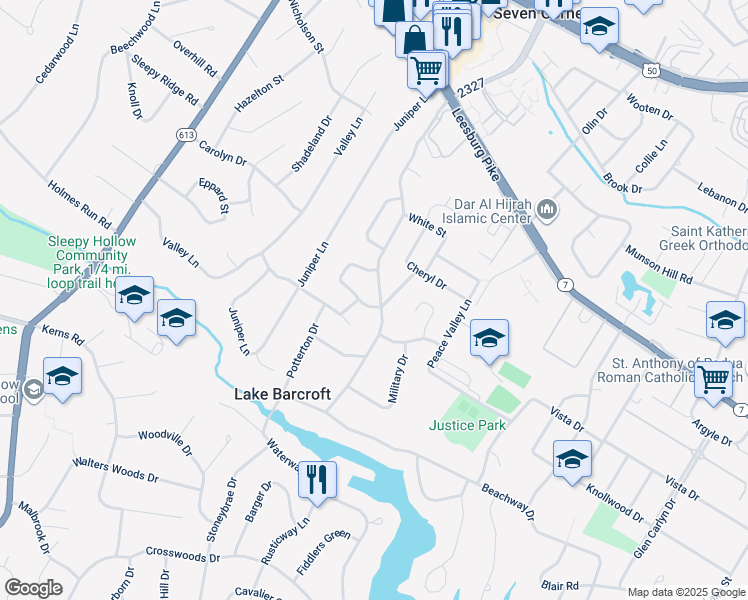 map of restaurants, bars, coffee shops, grocery stores, and more near 3212 Patrick Henry Drive in Falls Church